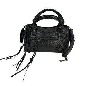 Balenciaga Le City Bag Mini Black Arena Storico Lambskin Crossbody Bag